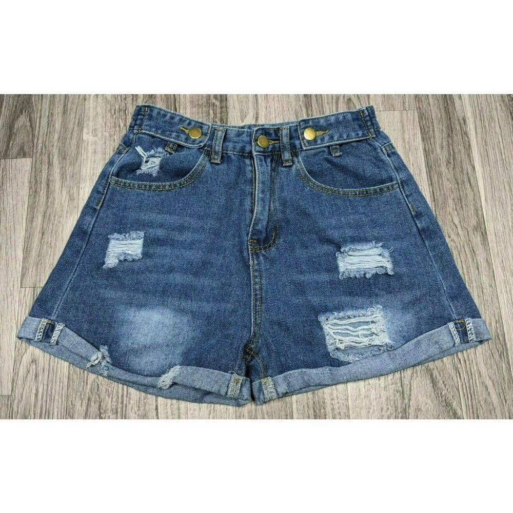 (3/$27) Shein Womens Size Small Distressed Cuffed Denim High‎ Rise Jean Shorts